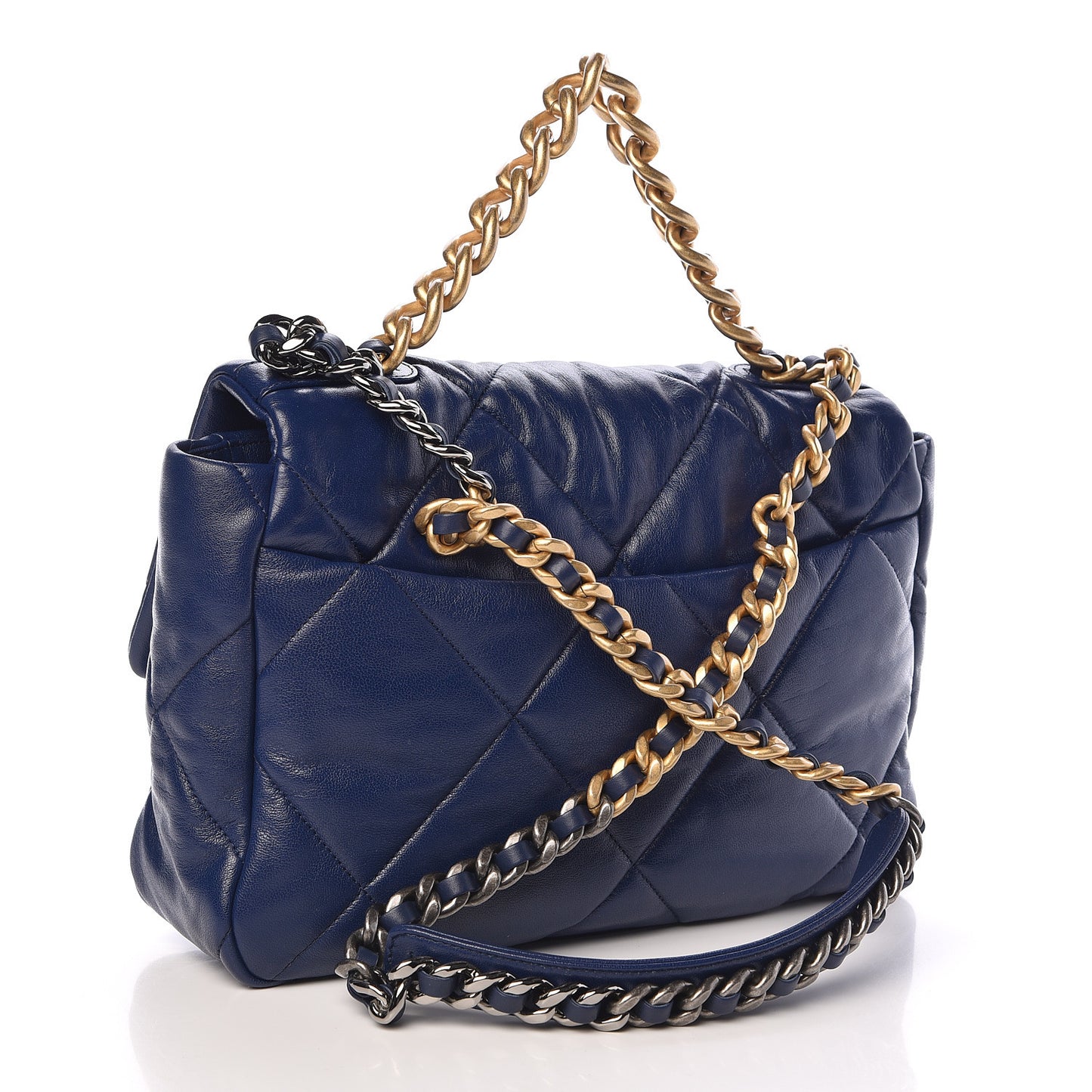 Lambskin Quilted Large 19 Flap Navy Blue