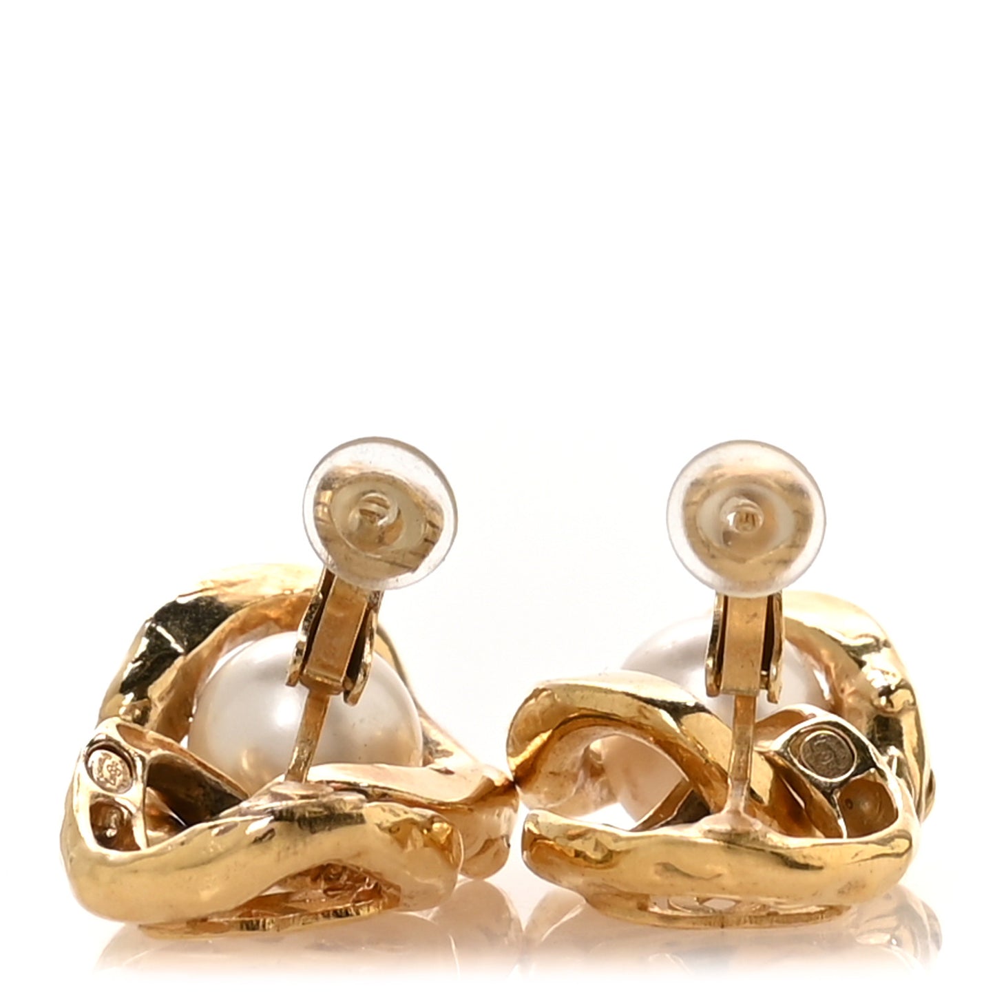 Chain Link Pearl CC Clip On Earrings Gold