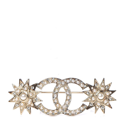 Chanel Pearl Crystal CC Star Brooch Gold 1 of 5