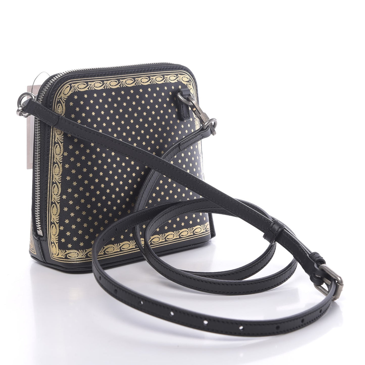 X SEGA Calfskin GUCCY Stars Mini Dome Shoulder Bag Black Gold