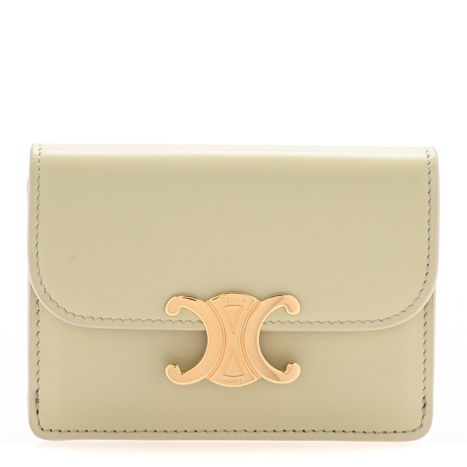Celine Shiny Calfskin Triomphe Flap Card Holder Almond Green