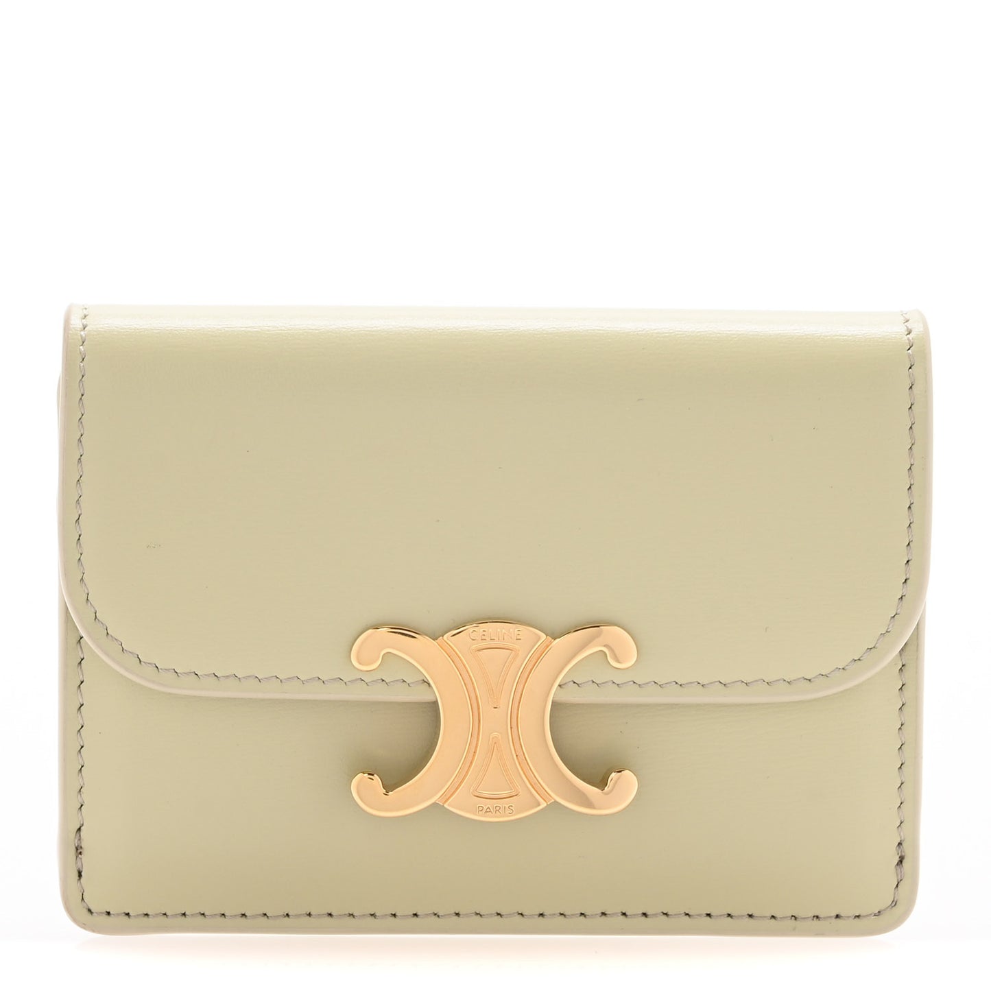 Shiny Calfskin Triomphe Flap Card Holder Almond Green Almond Green