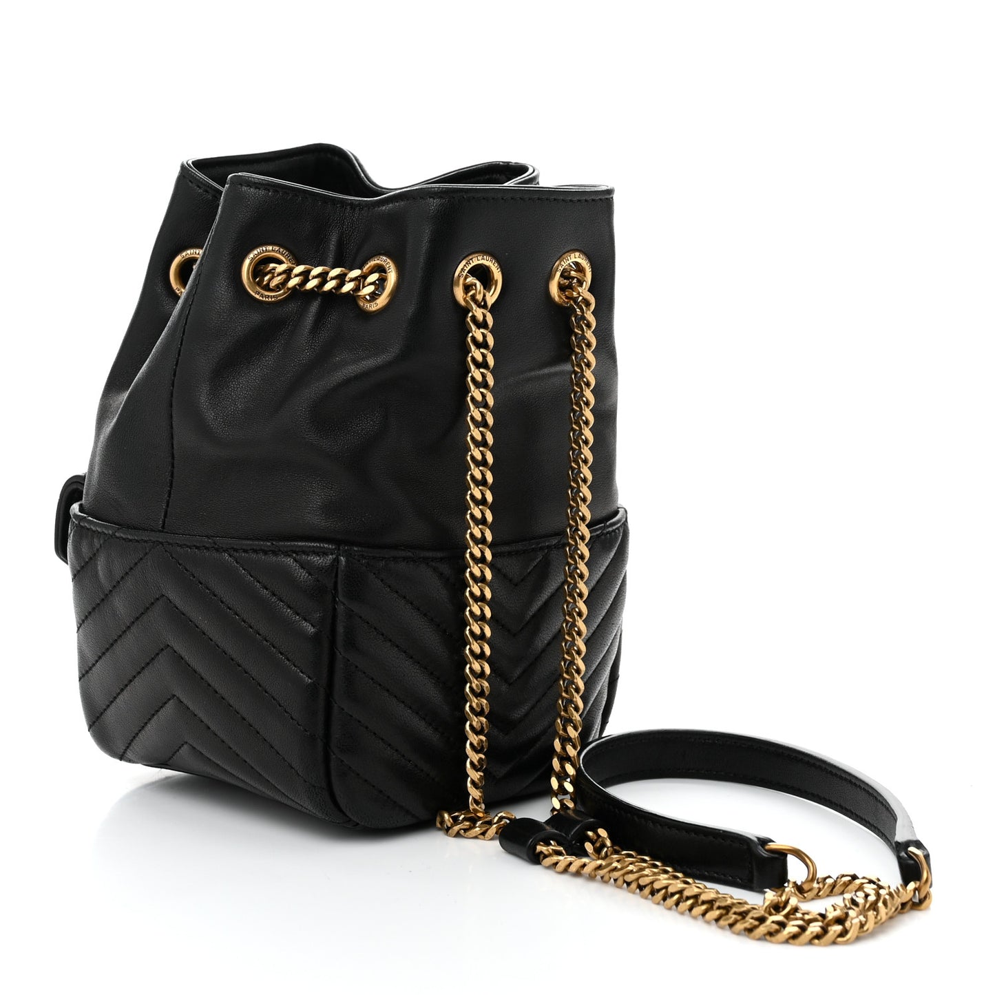 Lambskin Matelasse Monogram Joe Nano Bucket Bag Black