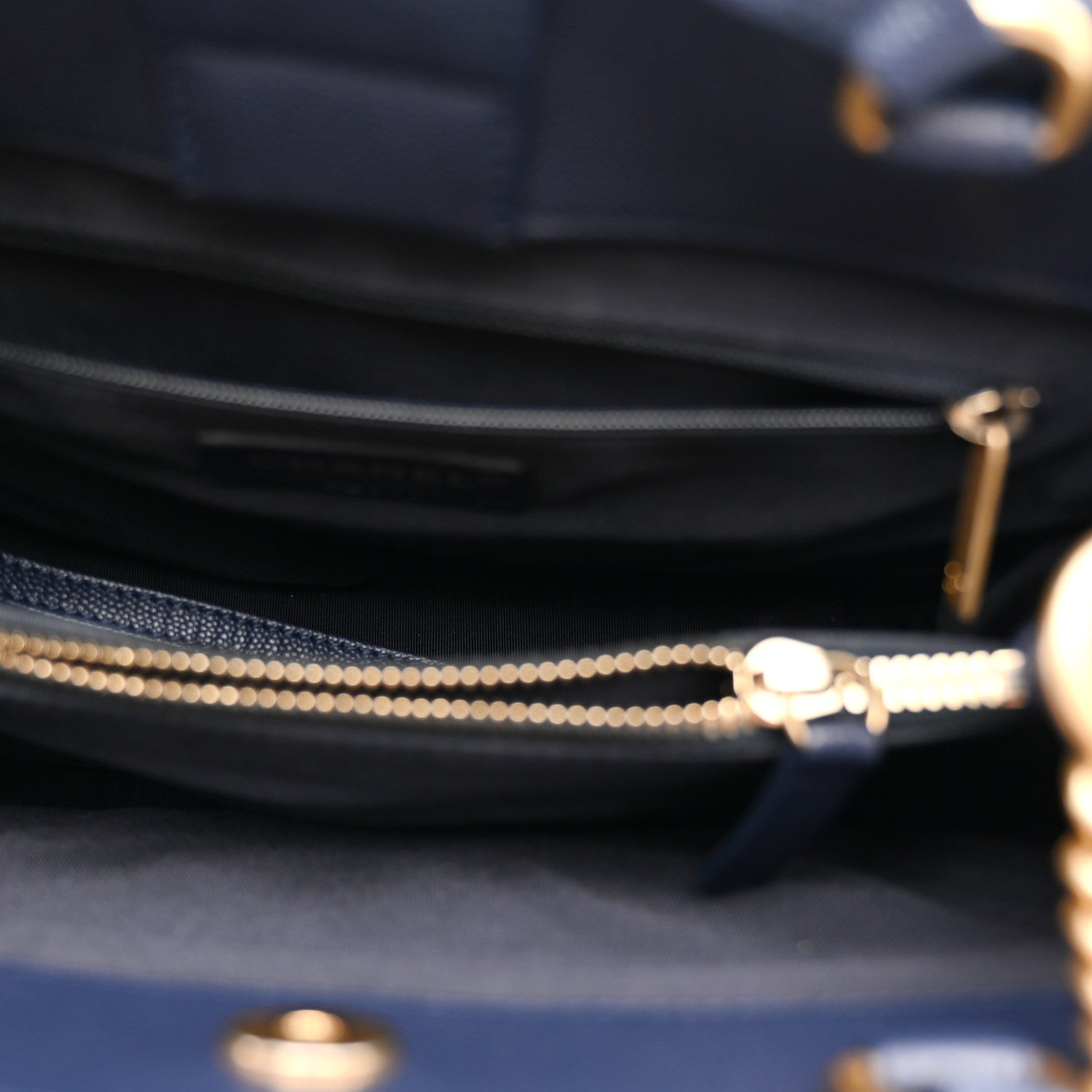 Chanel Grained Calfskin Stitched Small Lady Coco Top Handle Tote Navy 5 of 11