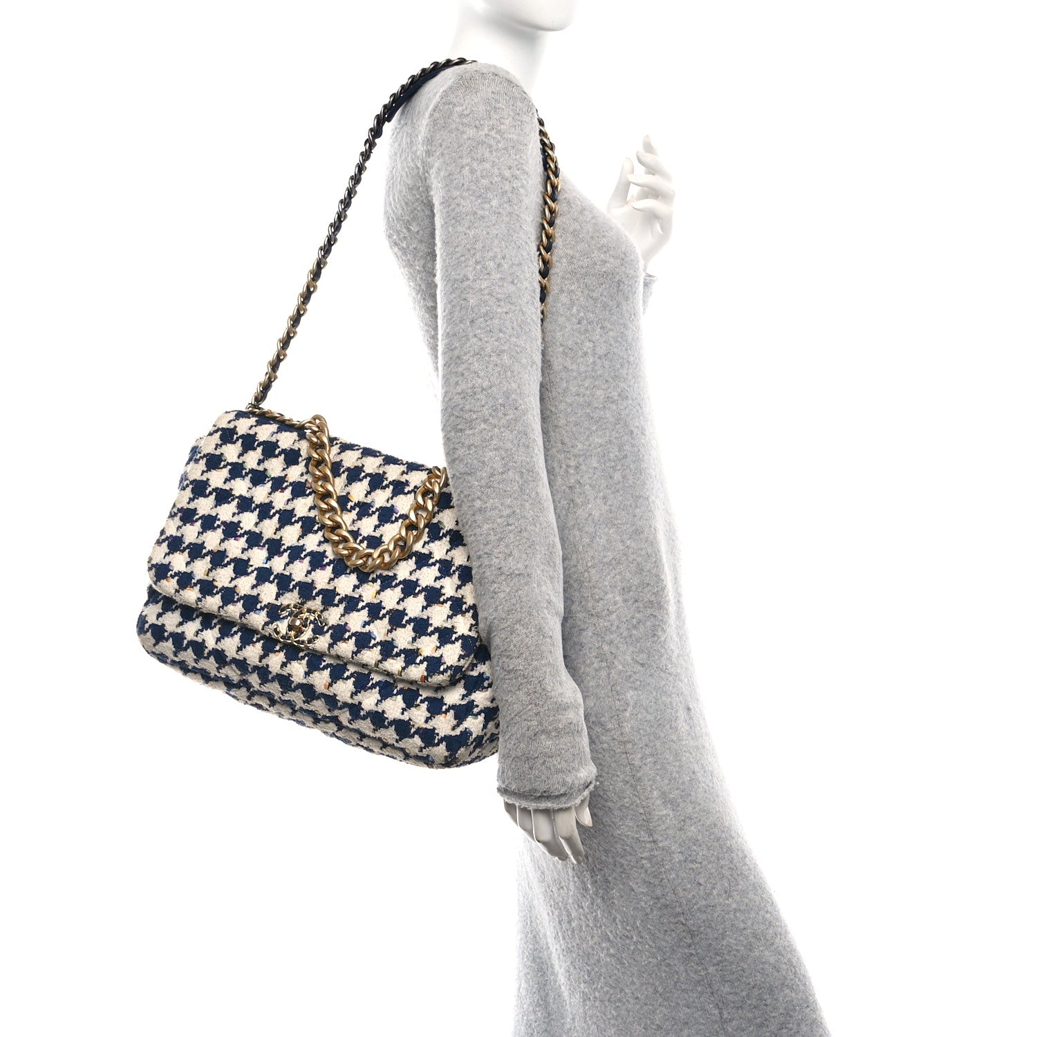 Chanel Tweed Quilted Maxi Chanel 19 Flap Ecru Navy Blue Multicolor 2 of 10