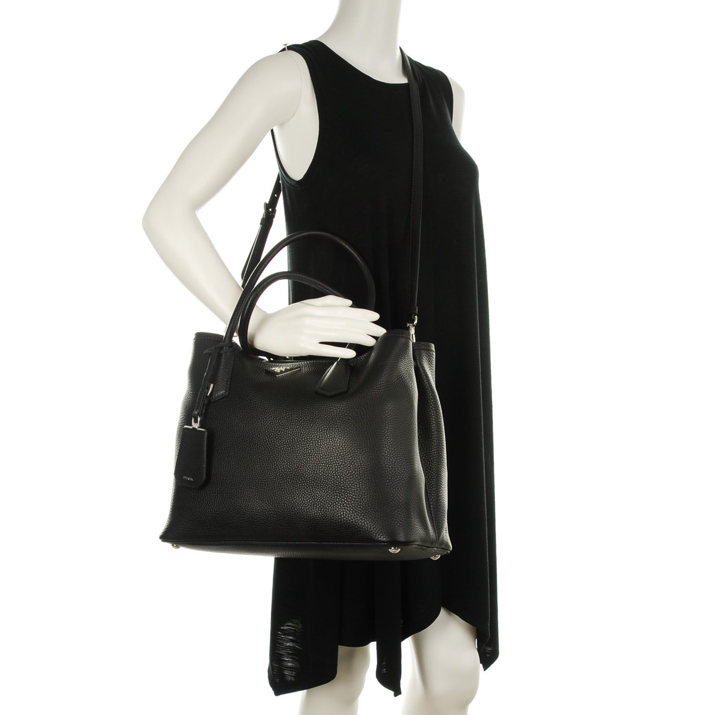 Vitello Daino Medium Double Tote Black Cuoio