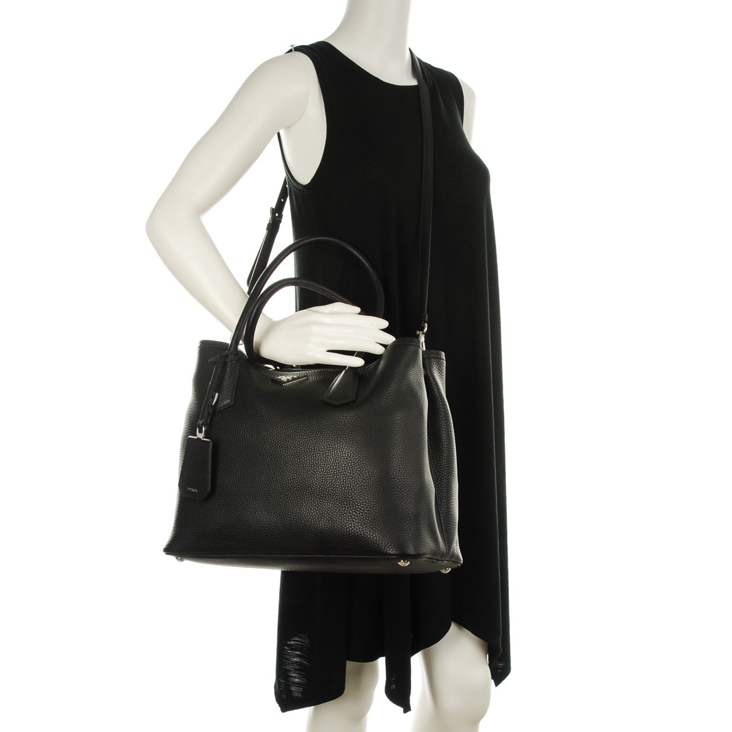 Prada Vitello Daino Medium Double Tote Black Cuoio 2 of 7