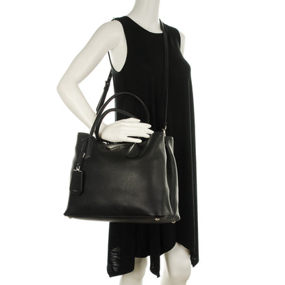 Prada Vitello Daino Medium Double Tote Black Cuoio 2 of 7
