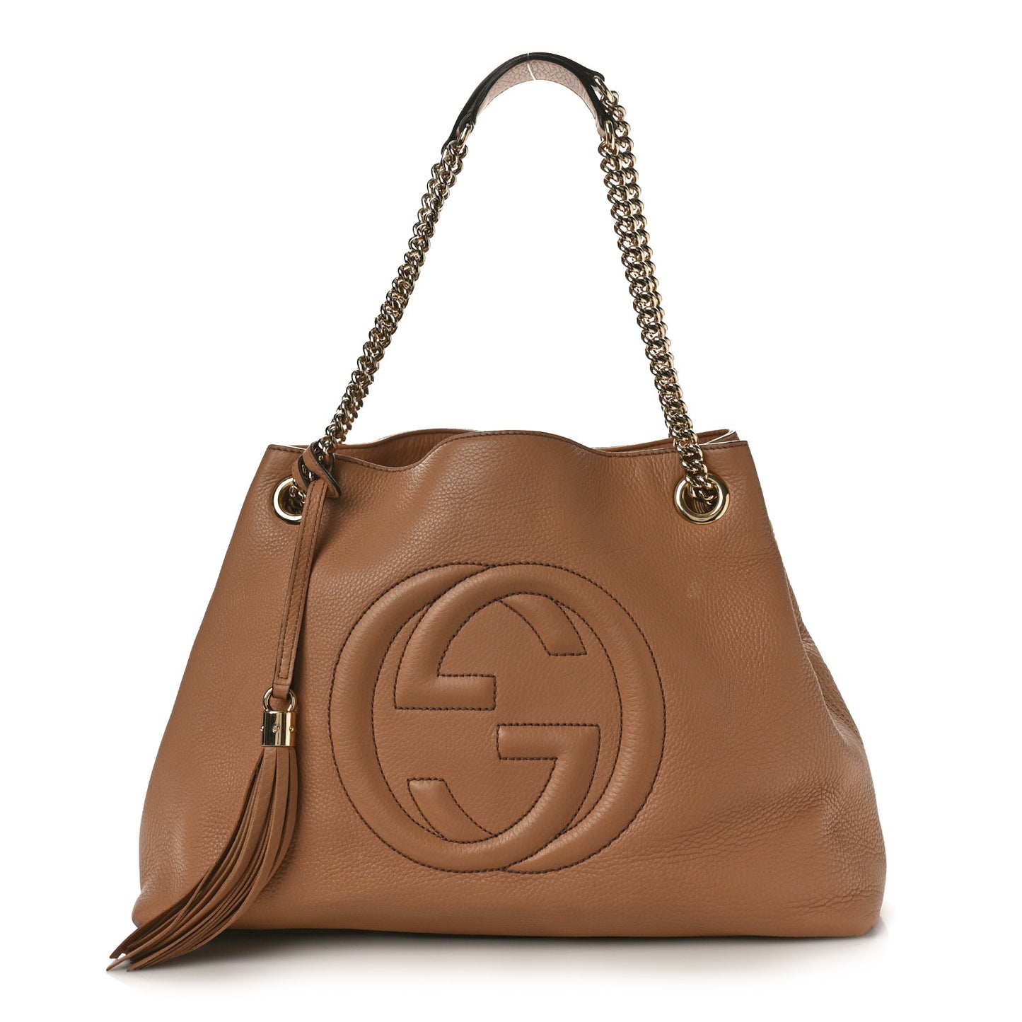 Pebbled Calfskin Medium Soho Chain Shoulder Bag Camelia