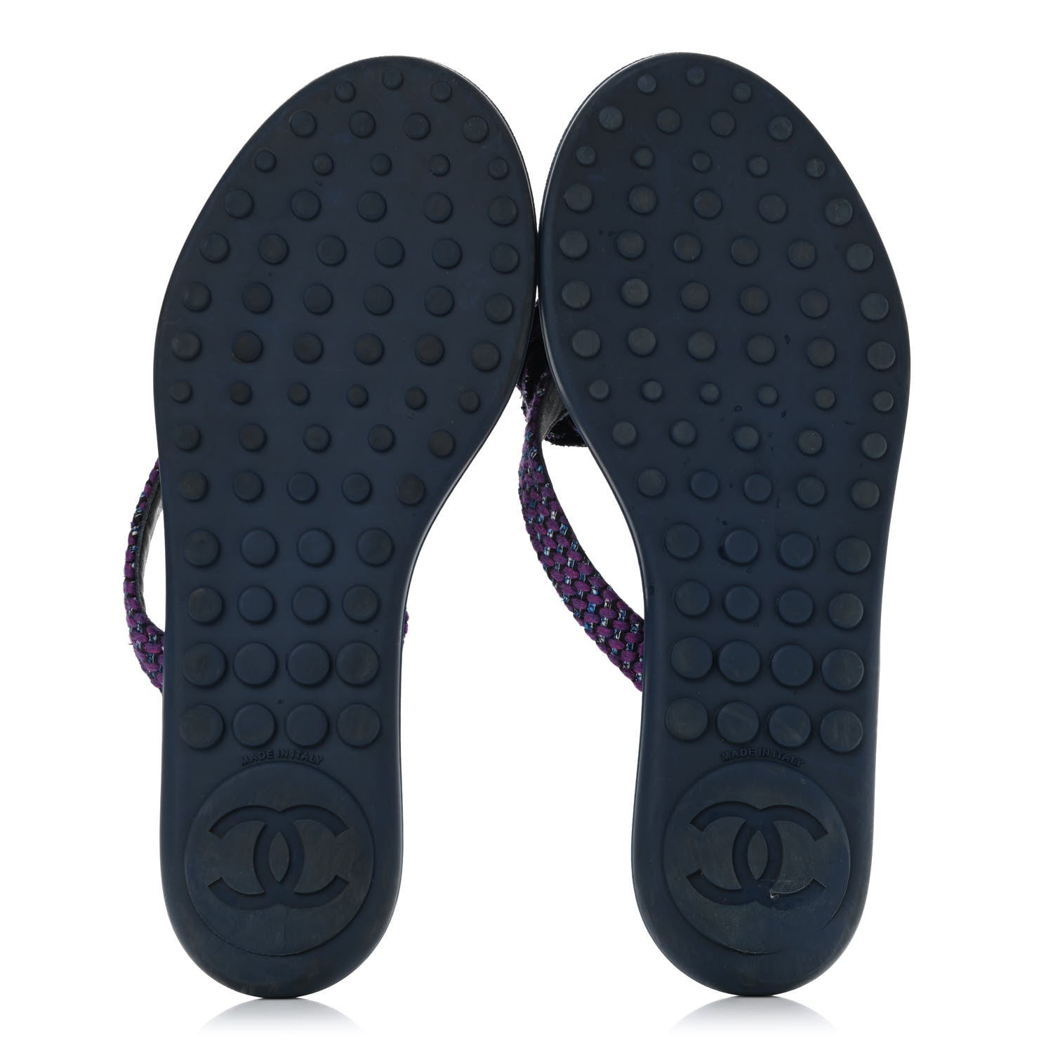 Chanel Tweed Quilted Camellia Thong Sandals 39 Purple Blue Black 5 of 10