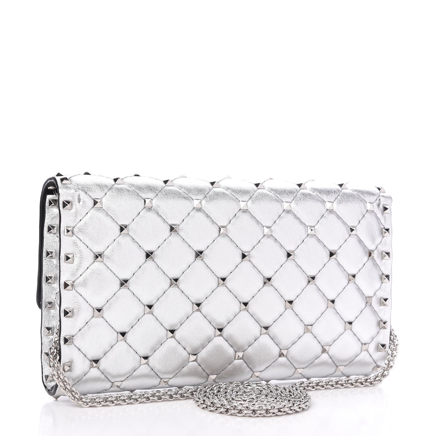 Valentino Garavani Metallic Nappa Rockstud Spike Wallet on Chain Silver 3 of 9