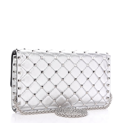 Valentino Garavani Metallic Nappa Rockstud Spike Wallet on Chain Silver 3 of 9