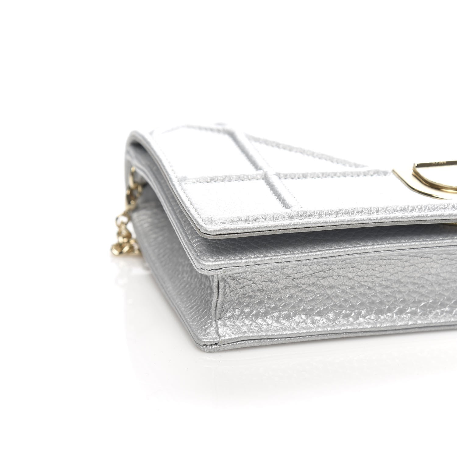 Christian Dior Metallic Grained Calfskin Diorama Wallet on Chain Pouch Silver 7 of 9