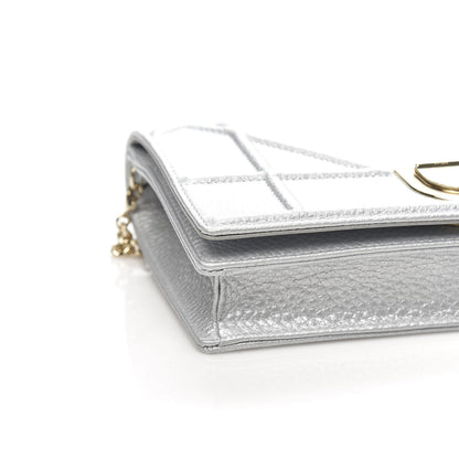 Christian Dior Metallic Grained Calfskin Diorama Wallet on Chain Pouch Silver 7 of 9