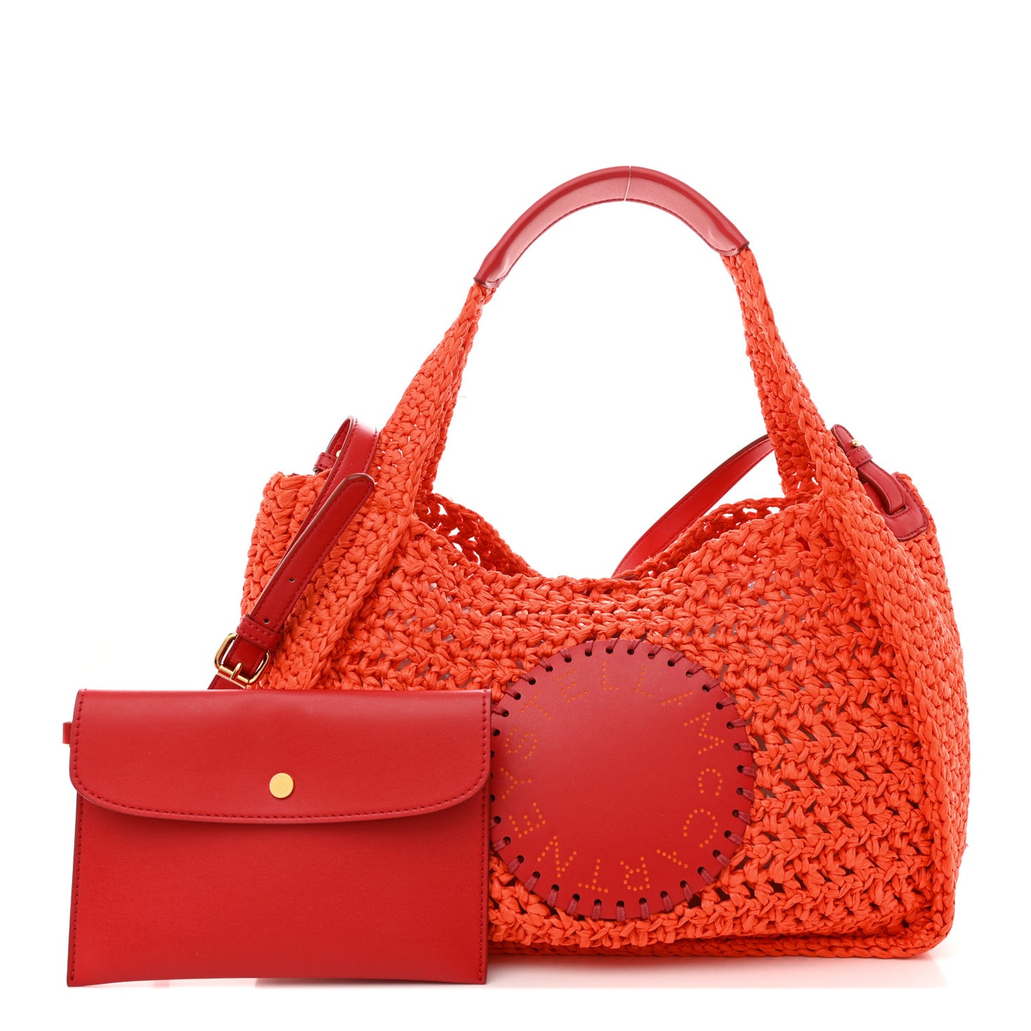 Braided Raffia Eco Alter Napa Perforated Logo Crossbody Bag Brick