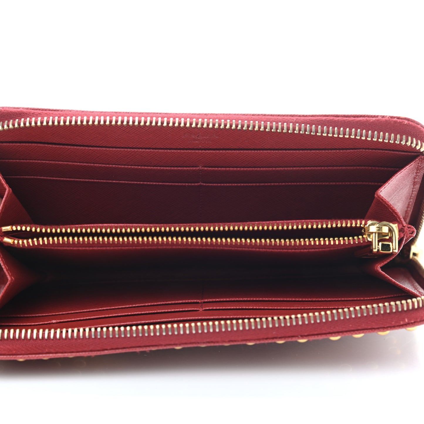Saffiano Studded Zip Around Wallet Red