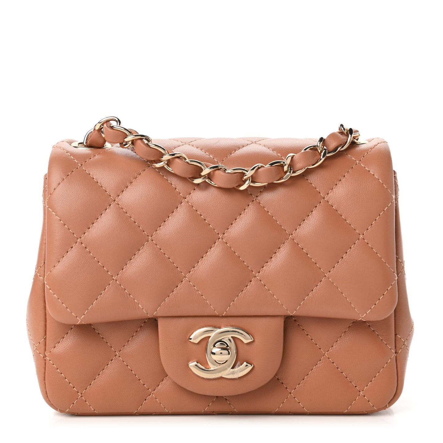 Lambskin Quilted Mini Square Flap Brown