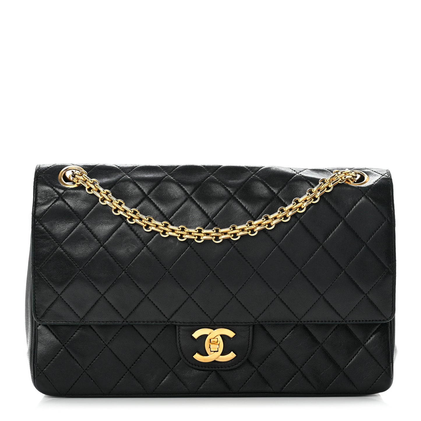 Lambskin Quilted Medium Double Flap Bijoux Chain Black