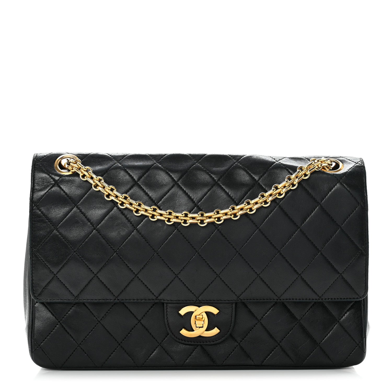 Chanel Lambskin Quilted Medium Double Flap Bijoux Chain Black 1 of 9