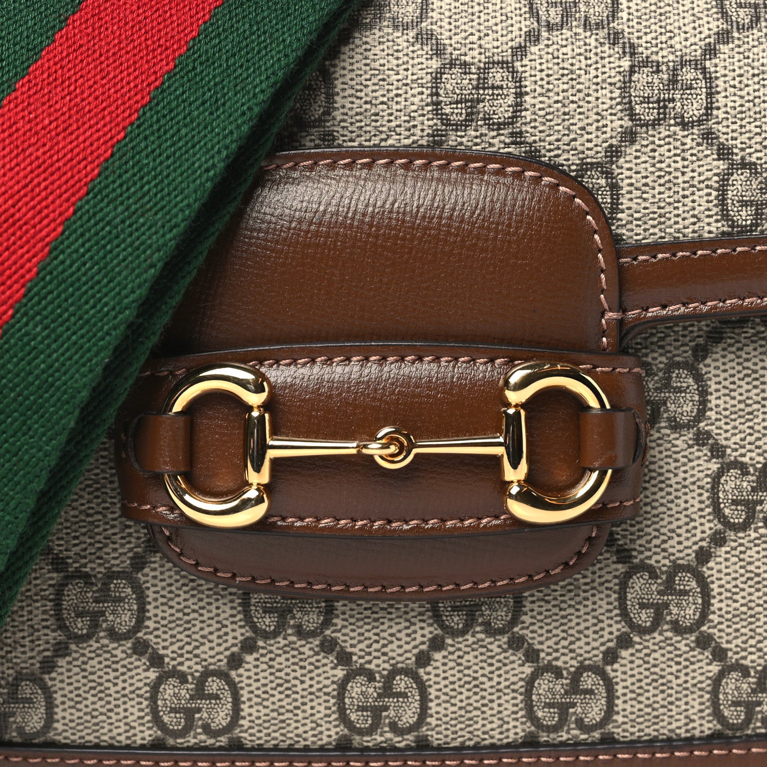 Gucci GG Supreme Monogram Web Mini Horsebit 1955 Shoulder Bag Beige Brown Sugar 8 of 10
