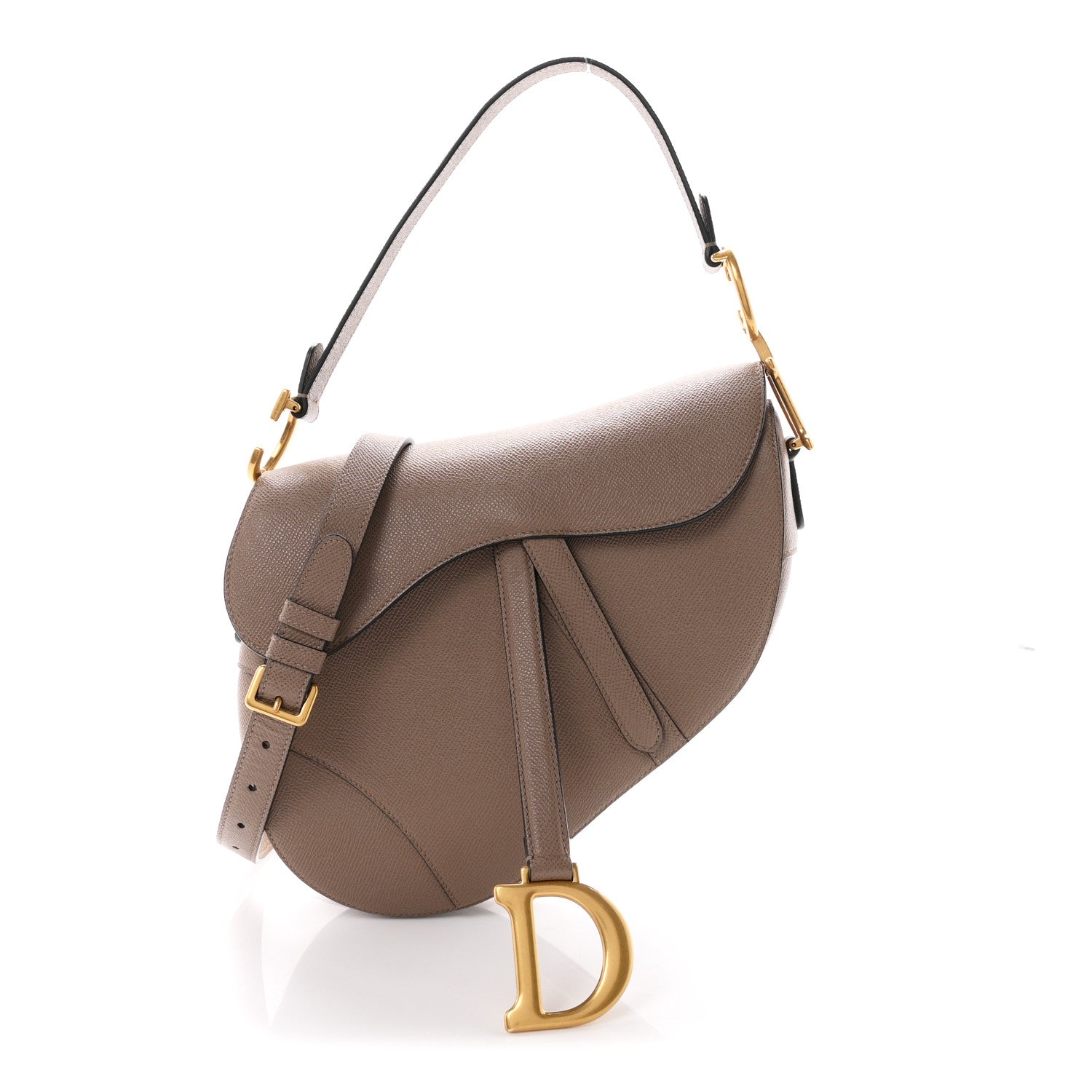 Christian Dior Grained Calfskin Saddle Bag With Strap Warm Taupe 1 of 11