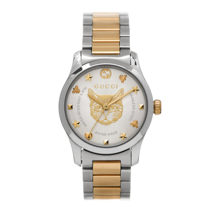 Gucci Stainless Steel 27mm G-Timeless Two Tone Cat Quartz Watch 1 of 5