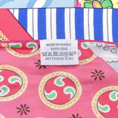 Hermes Silk L'Art du Sarasa Giant Triangle Scarf Rose Vif Vert Bleu 4 of 4