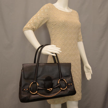 Gucci Leather Large Horsebit Chain Flap Bag Black 2 of 7