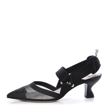 Fendi Technical Mesh FF Colibri 55mm Slingback Pumps 37 Black 1 of 9
