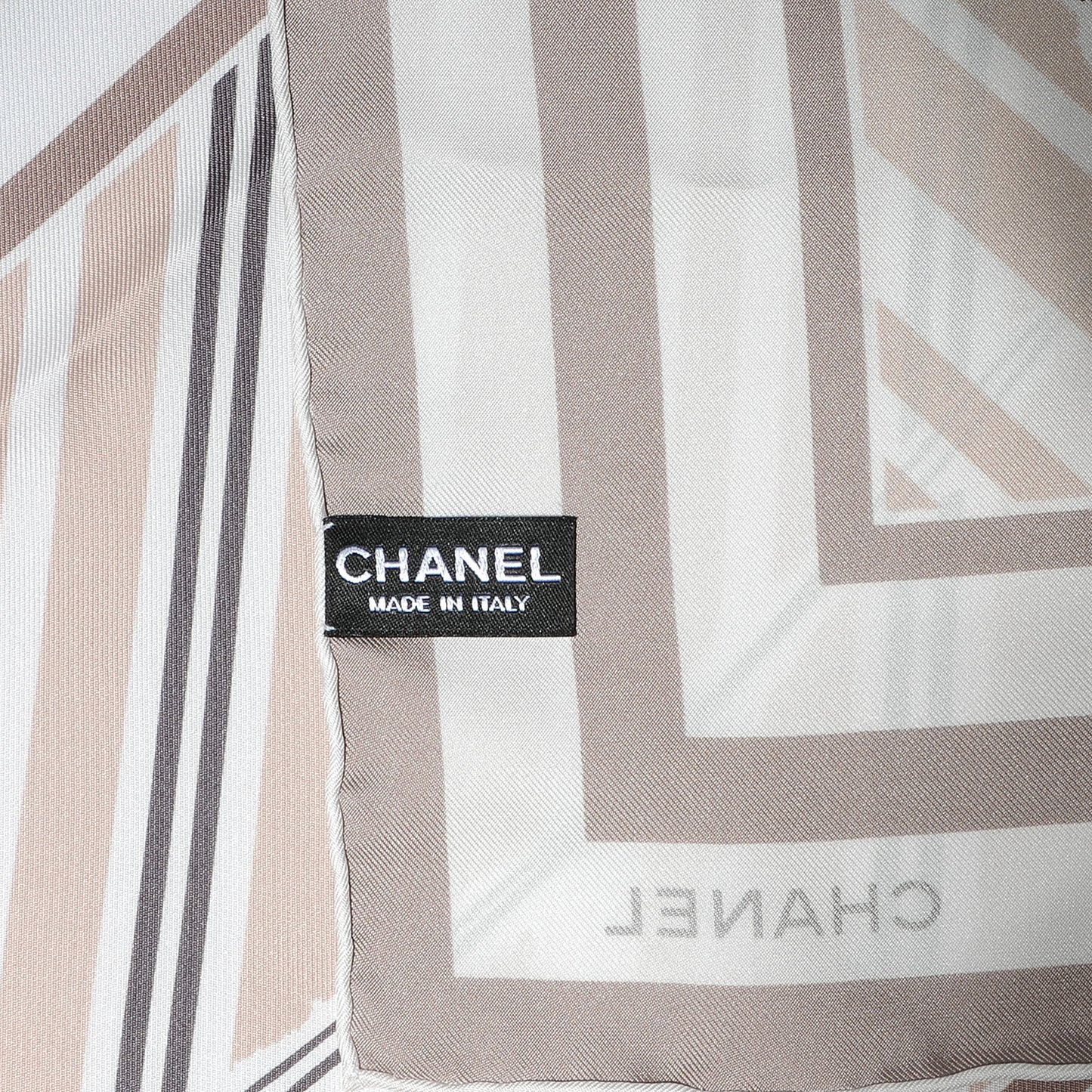 Silk Camellia Stripe CC Scarf Beige