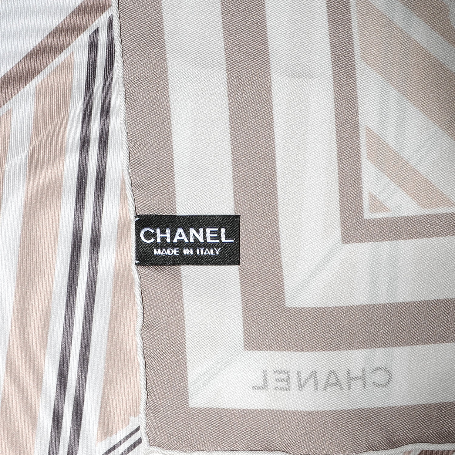 Chanel Silk Camellia Stripe CC Scarf Beige 4 of 5