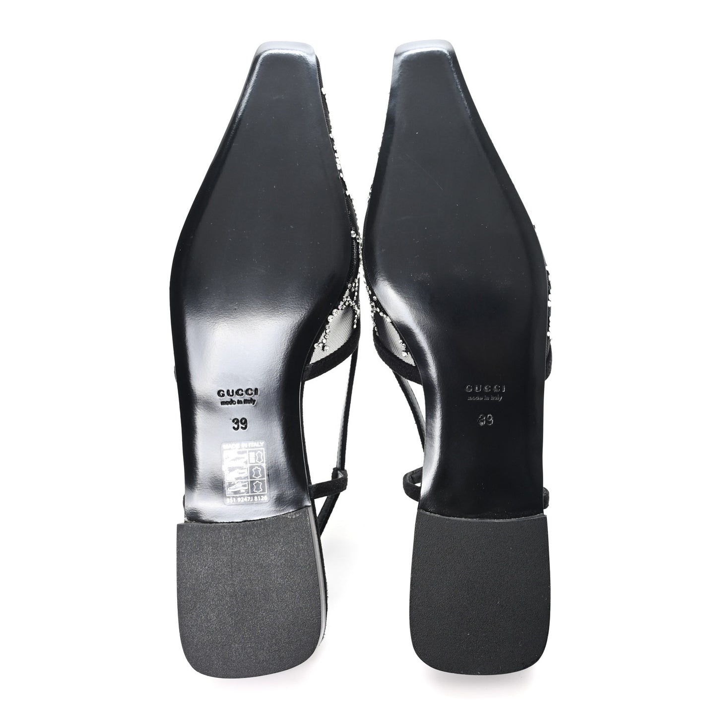 Suede Mesh Crystal GG Monogram Slingback Ballet Flats 39 Black