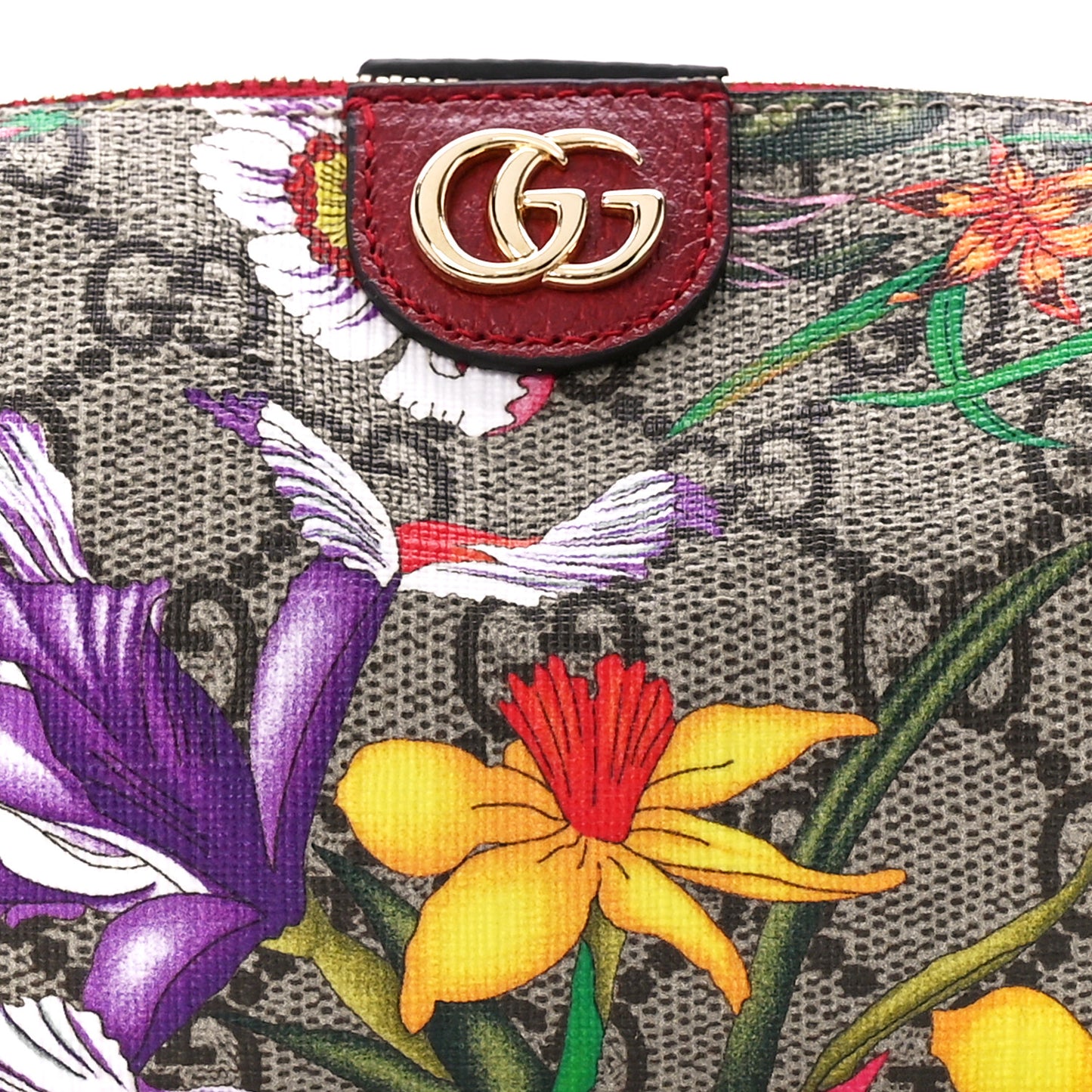 Soft GG Supreme Monogram Flora Calfskin Small Ophidia Cosmetic Case Beige Ebony Multicolor Rosso