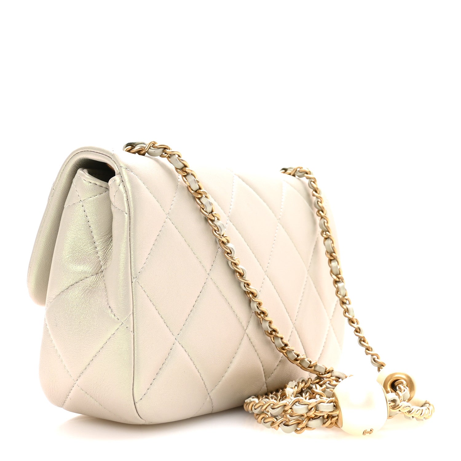Chanel Pearly Lambskin Quilted Pearl Small Flap Light Grey 3 of 10