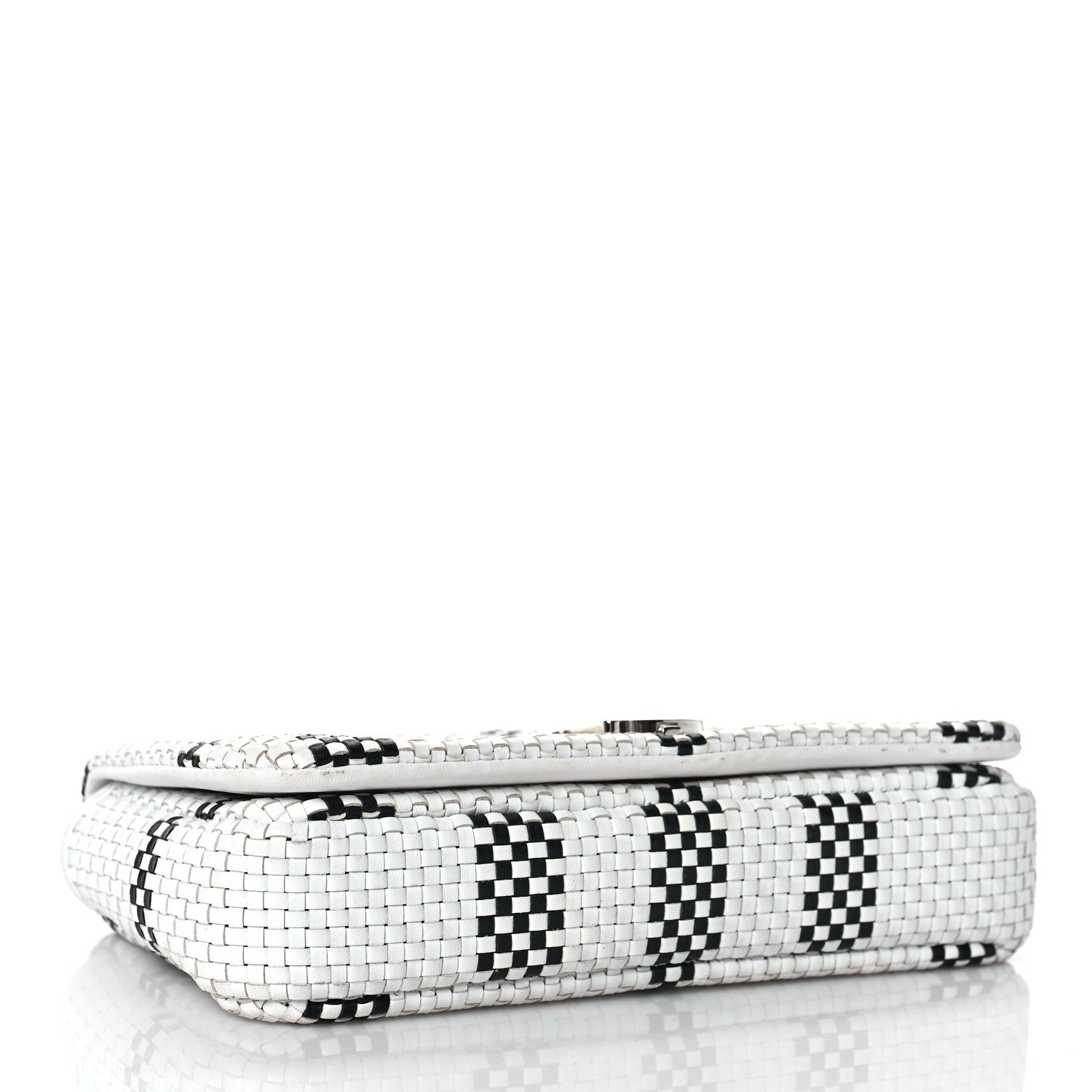 Burberry Woven Calfskin Mini Latticed Lola Bag Black White 4 of 10