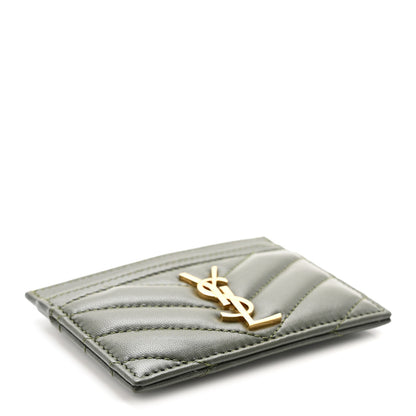 Saint Laurent Lambskin Matelasse Chevron Monogram Credit Card Case Olive Wood 4 of 6