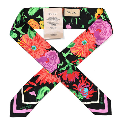 Gucci X KEN SCOTT Silk Twill Jennina Neck Bow Scarf Black Pink 1 of 4