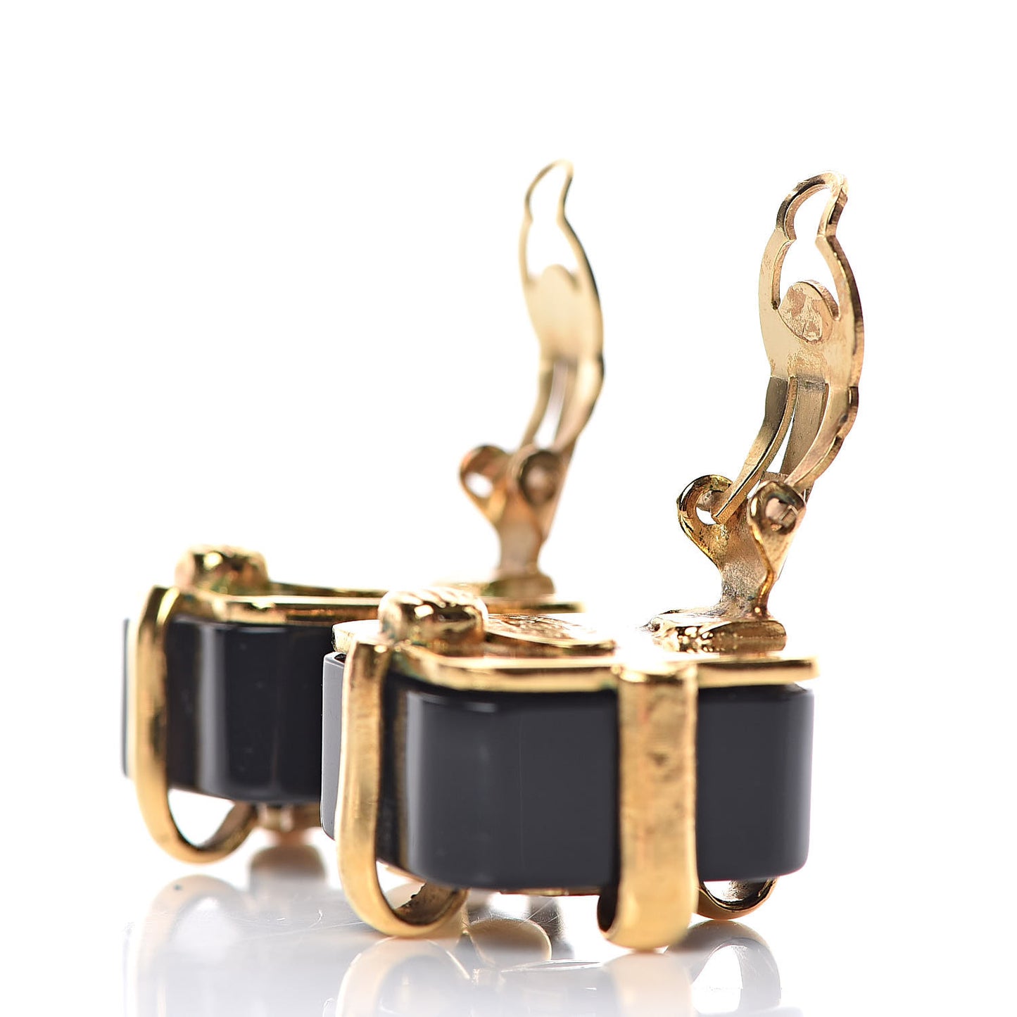Resin CC Clip On Earrings Black Gold