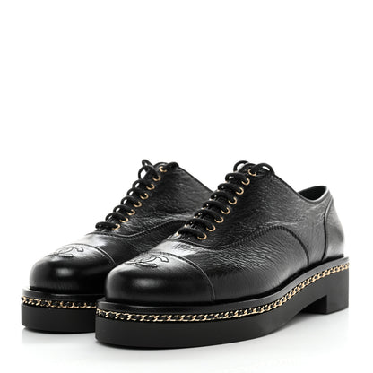 Chanel Shiny Crumpled Lambskin CC Lace Up Oxfords 36.5 Black 3 of 8