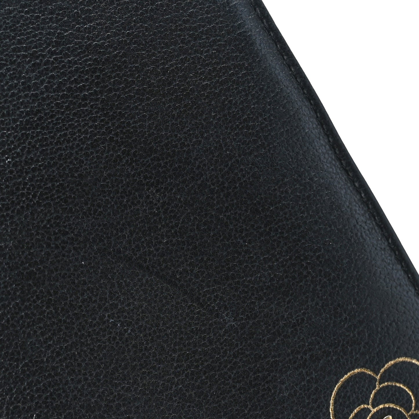 Goatskin Camellia Embossed Yen Wallet Black