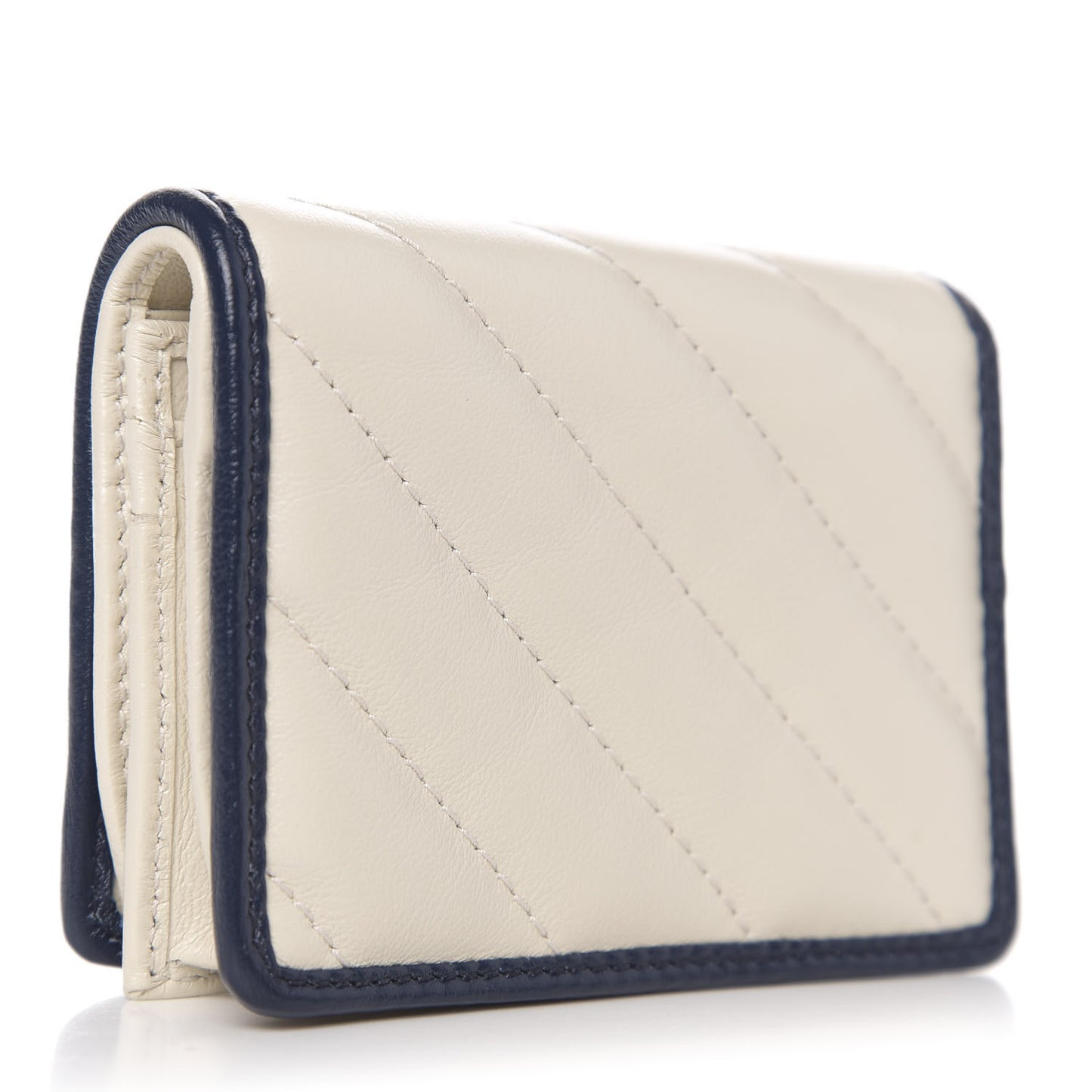 Vintage Effect Calfskin Matelasse Diagonal Torchon GG Marmont Card Case Wallet Mystic White Blue Agata