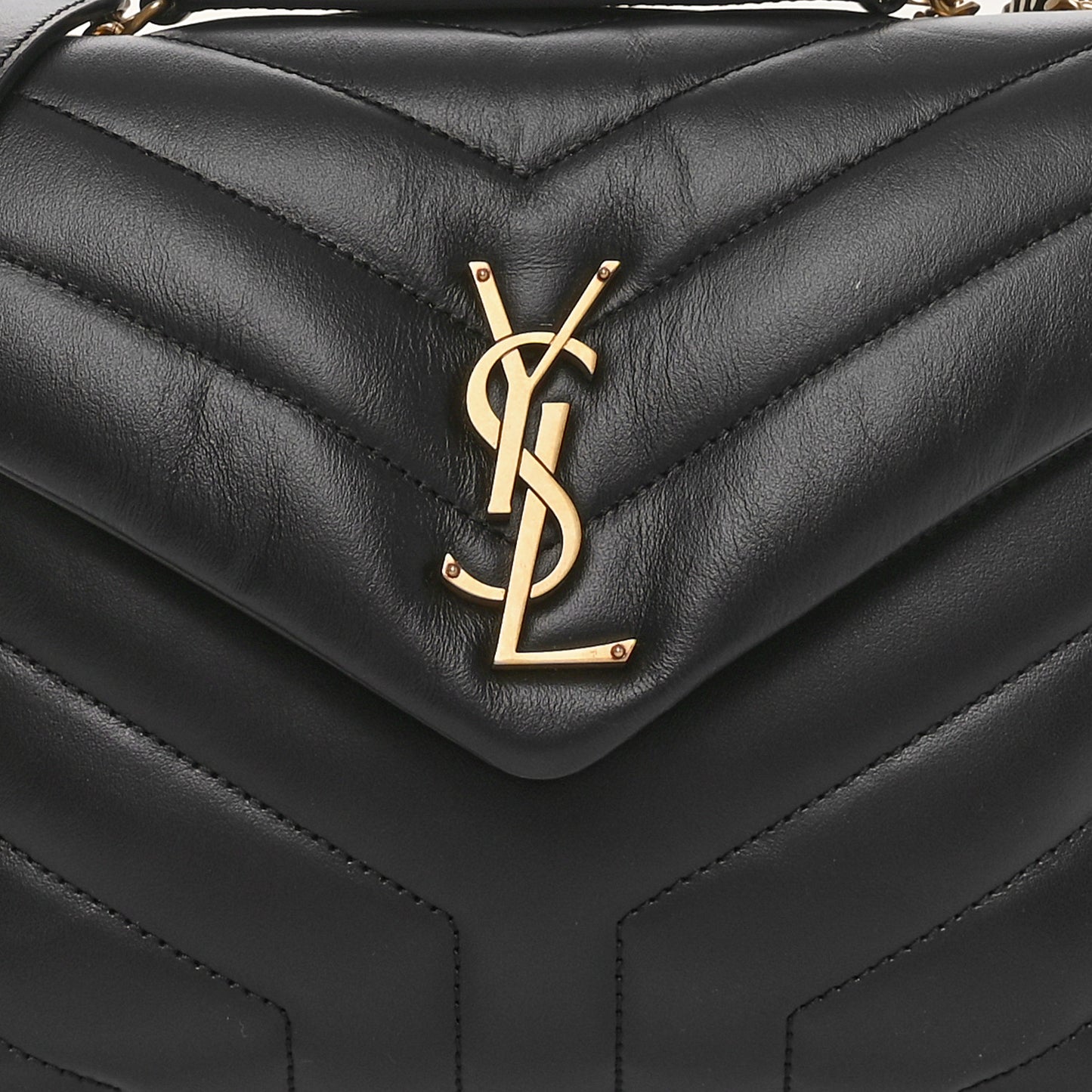 Calfskin Y Quilted Monogram Small Loulou Chain Satchel Black
