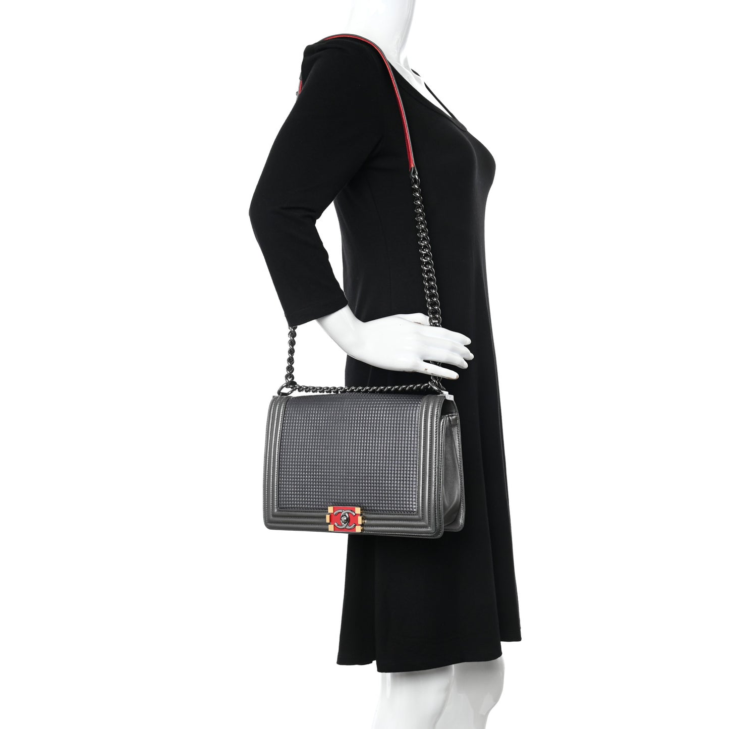 Metallic Lambskin Embossed Large Boy Cube Flap