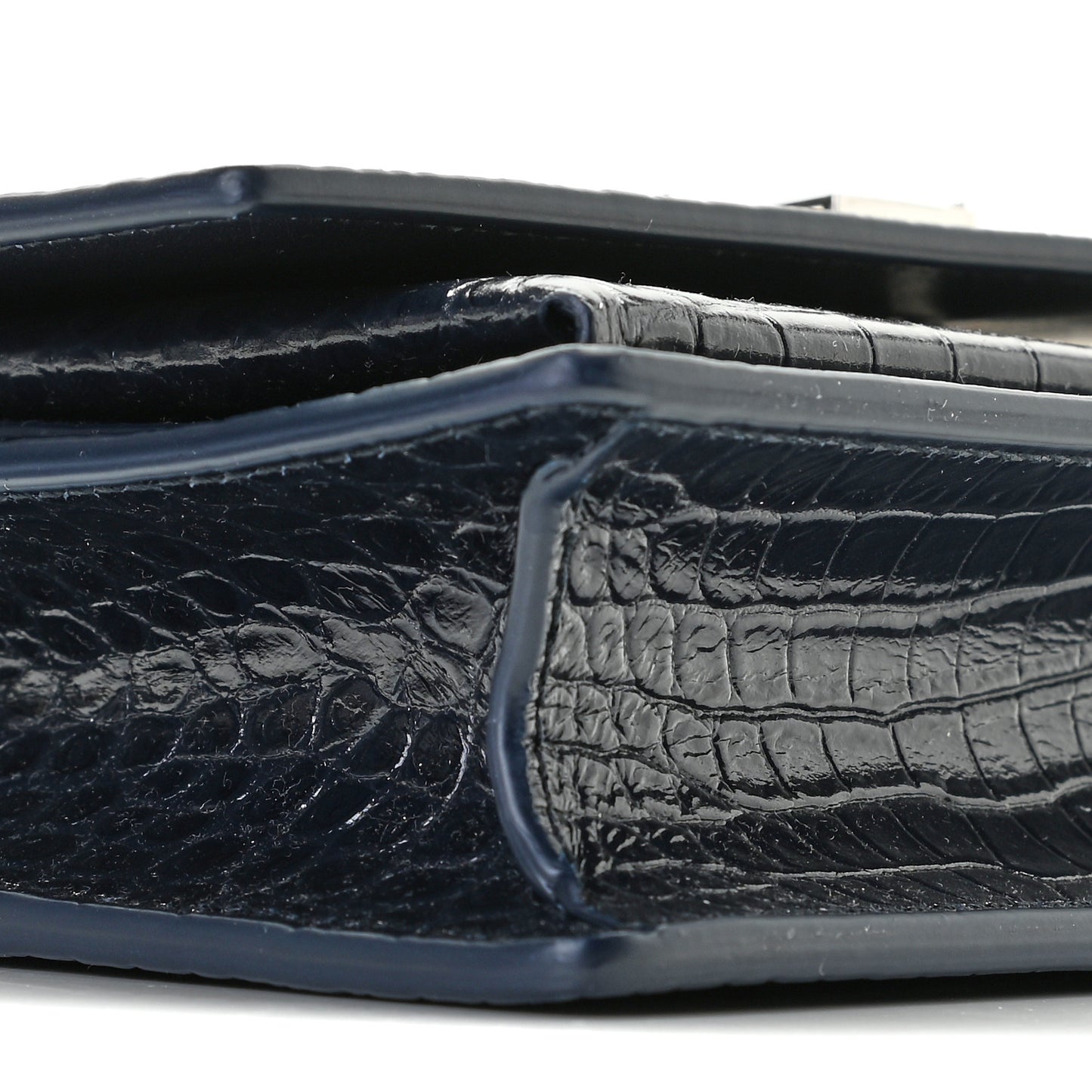 Calfskin Crocodile Embossed Monogram Sunset Chain Wallet New Cobalt