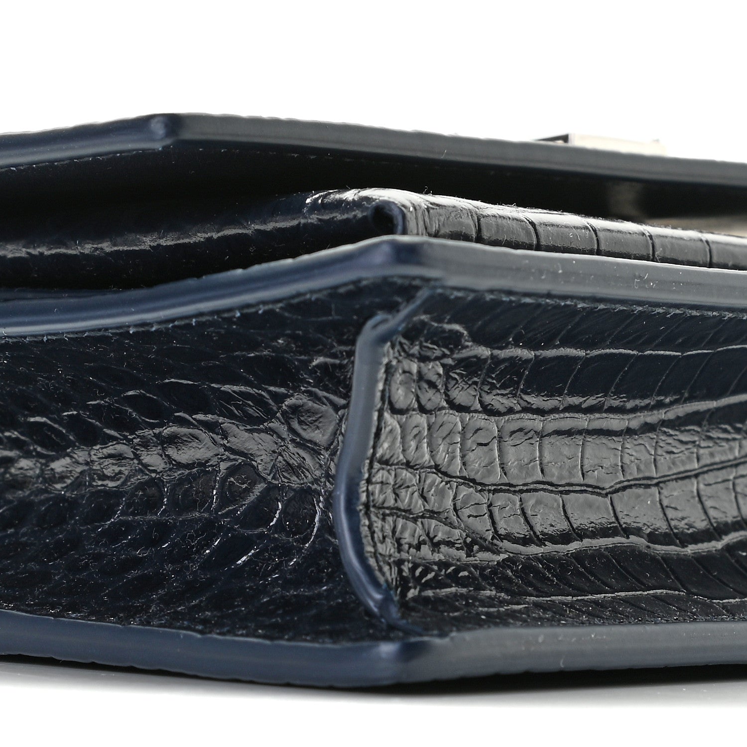 Saint Laurent Calfskin Crocodile Embossed Monogram Sunset Chain Wallet New Cobalt 7 of 13