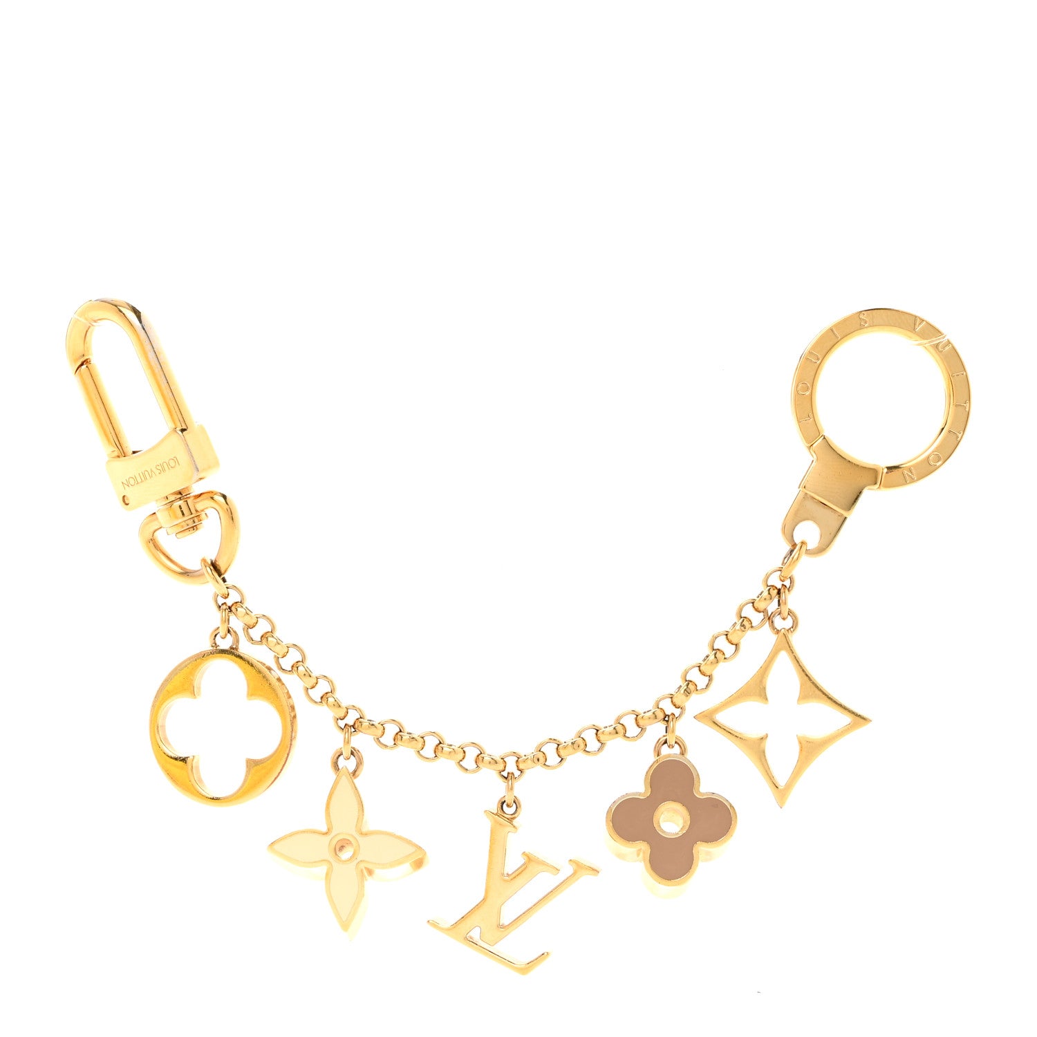 Louis Vuitton Brass Enamel Fleur De Monogram Bag Charm Chain Gold 1 of 4
