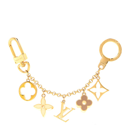 Louis Vuitton Brass Enamel Fleur De Monogram Bag Charm Chain Gold 1 of 4