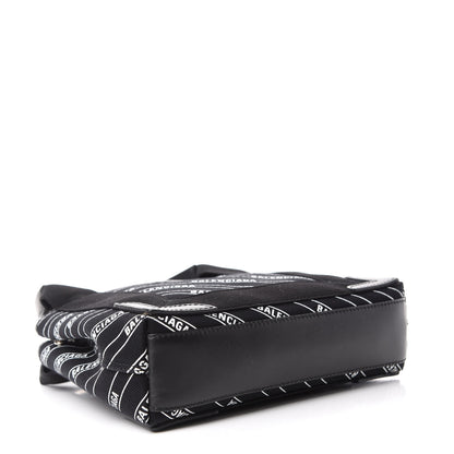 Balenciaga Cotton Canvas Calfskin Logo Print Navy Cabas XS Black White 4 of 10