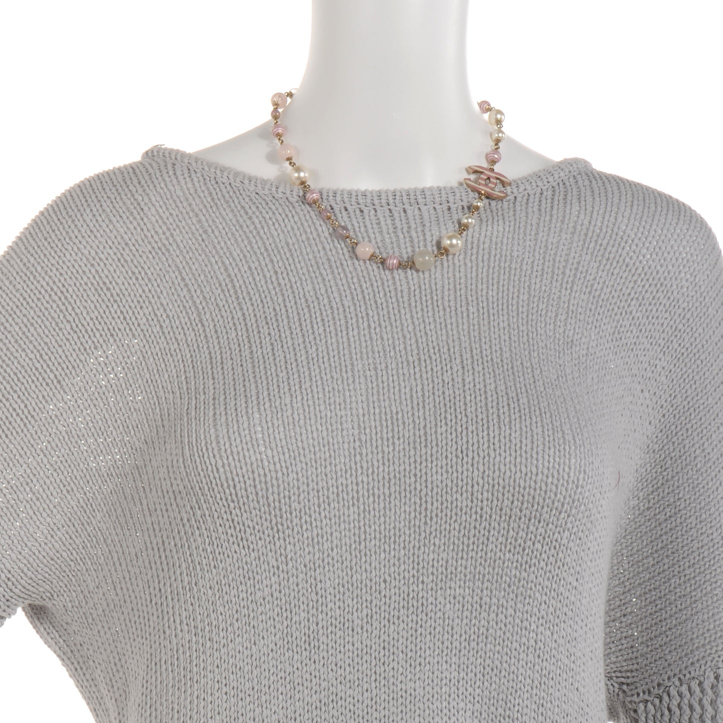 Glitter Enamel Striped Pearl CC Choker Necklace Ivory Pink