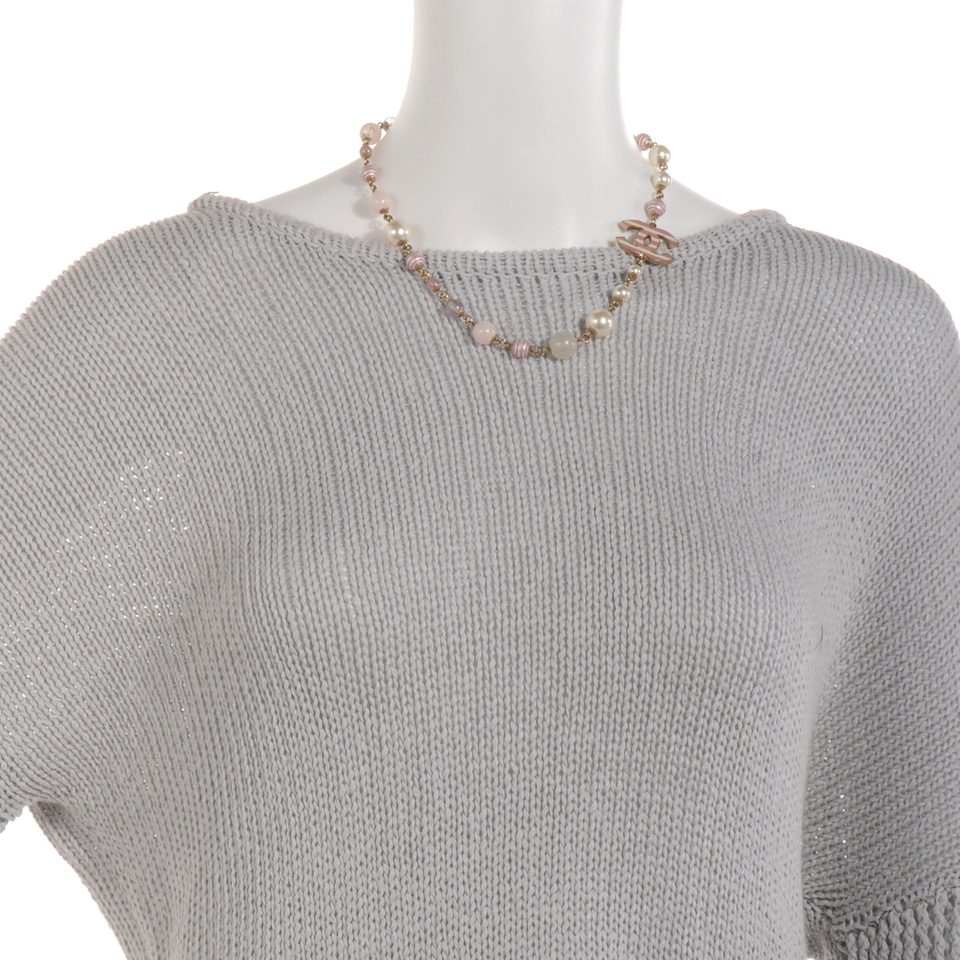 Chanel Glitter Enamel Striped Pearl CC Choker Necklace Ivory Pink 2 of 6